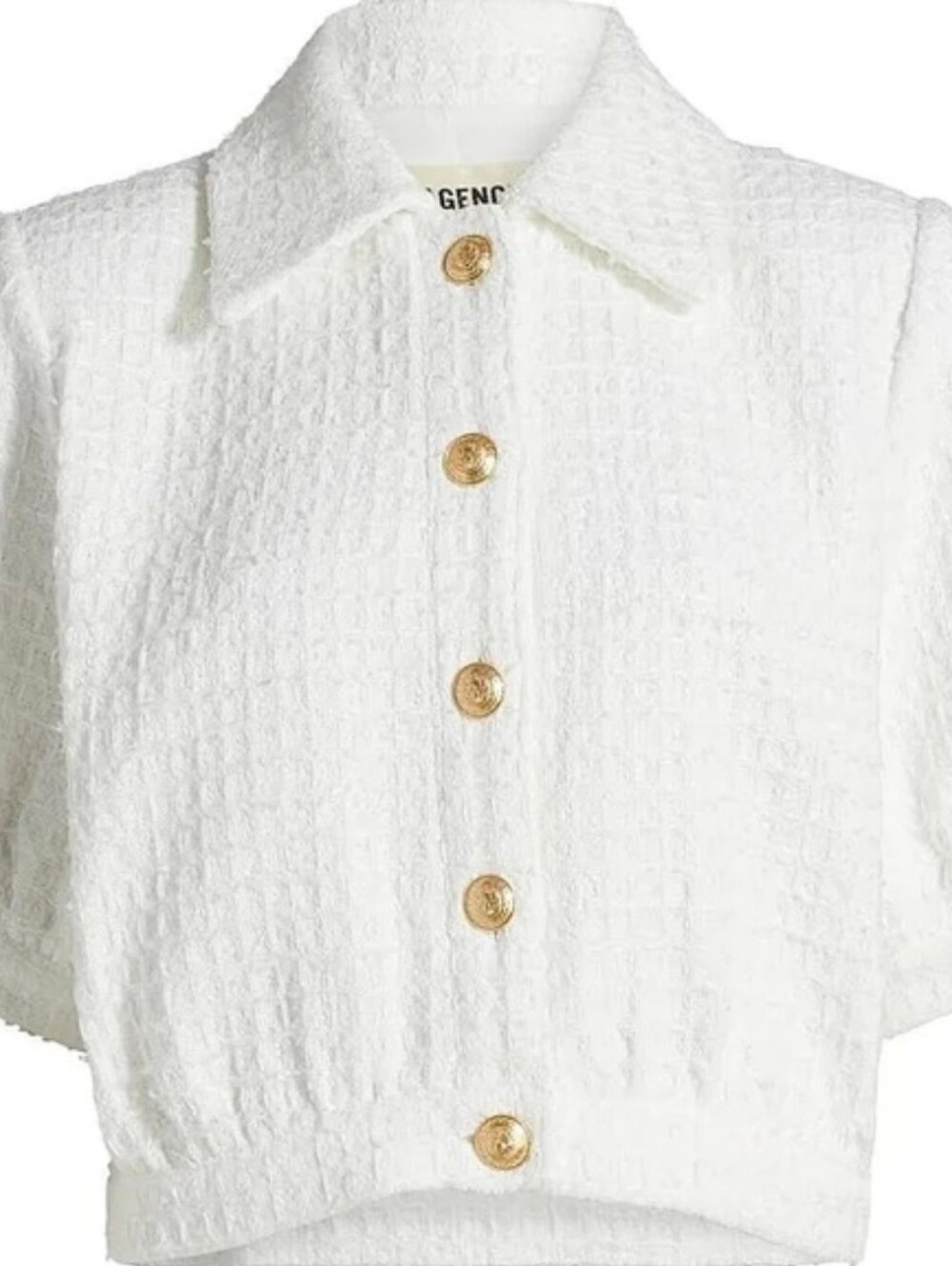 L'AGENCE Cove Textured Cropped Jacket White Gold Crest Buttons NWT  Size
